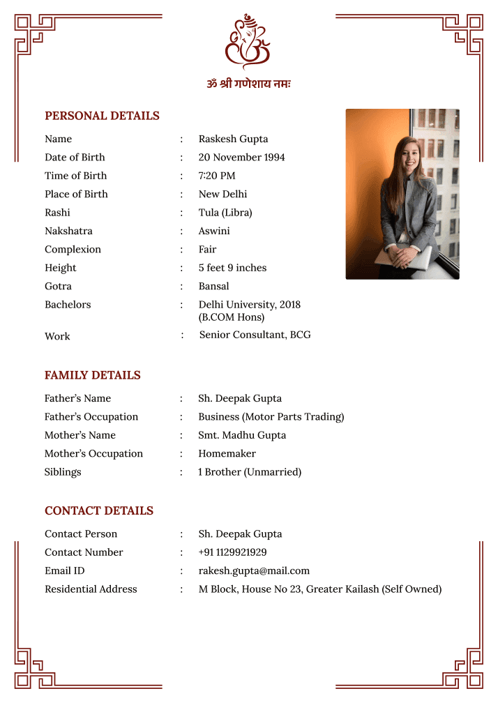 Clean Traditional Hindu Biodata